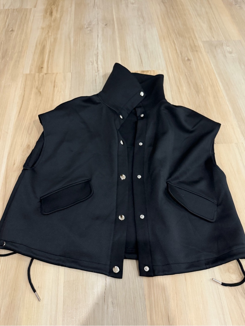 Black Snap-Front Sleeveless Jacket
